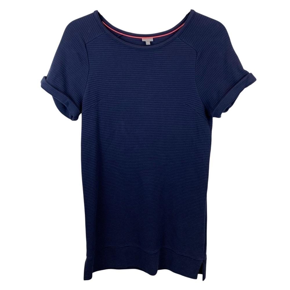 Oliver Bonas US 4 / UK 8 Navy Blue Ribbed Short Sleeve Cotton Dress Tunic Top